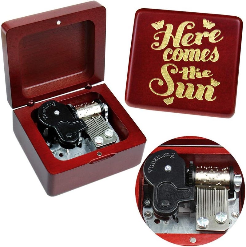 Sinzyo Music Box Vintage Wood Carved Mechanism Musical Boxs Gift For Birthday Valentine's Day Christmas Day(Here Comes The Sun -Wine Red Box) - Image 1